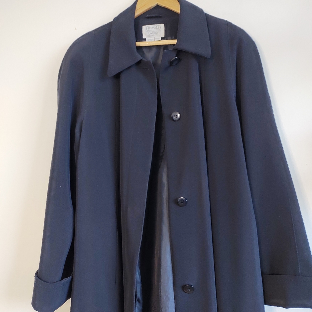 Vintage Trench Coat Jacket; Dark Navy Blue